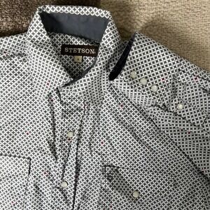 Stetson Mens Small Geometric Print Long Sleeve Western Pearl Snap Button Shirt